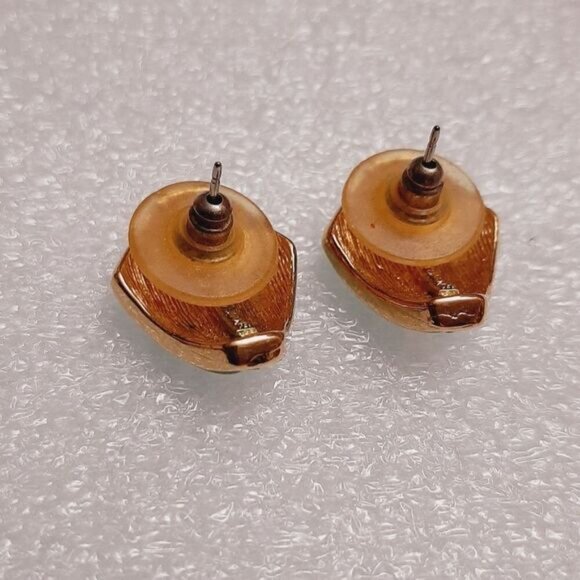 VENDOME Signed Vintage Turquoise Blue Enamel Post Earrings & Rhinestones Jewelry - Picture 9 of 14